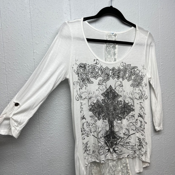 Rhinestone Flowy Womens Top Small Rockabilly Punk Chaotic Academia Streetwear - Picture 5 of 9